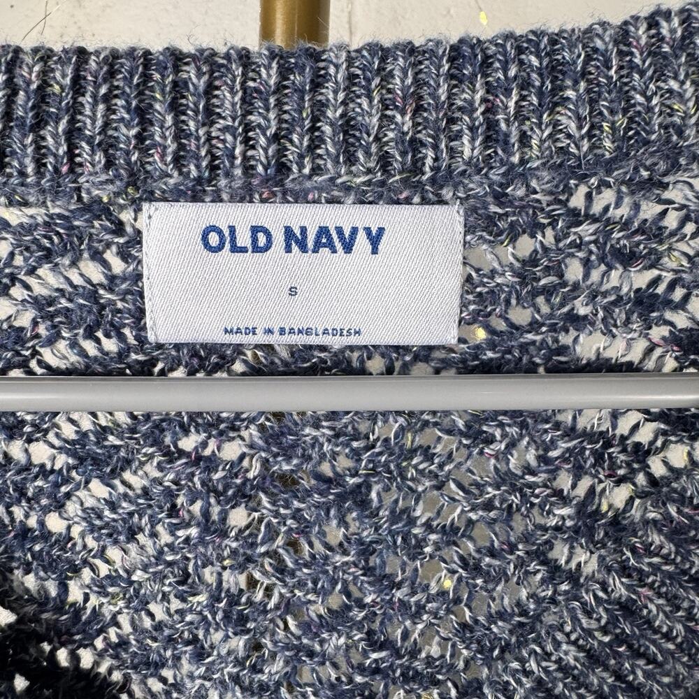 Old Navy Women’s S Blue Solid Open-Knit V-Neck Pullover Sweater Long Sleeve - Picture 3 of 9